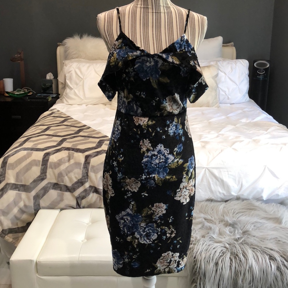 The Vanity Room Floral Cold Shoulder dress!
